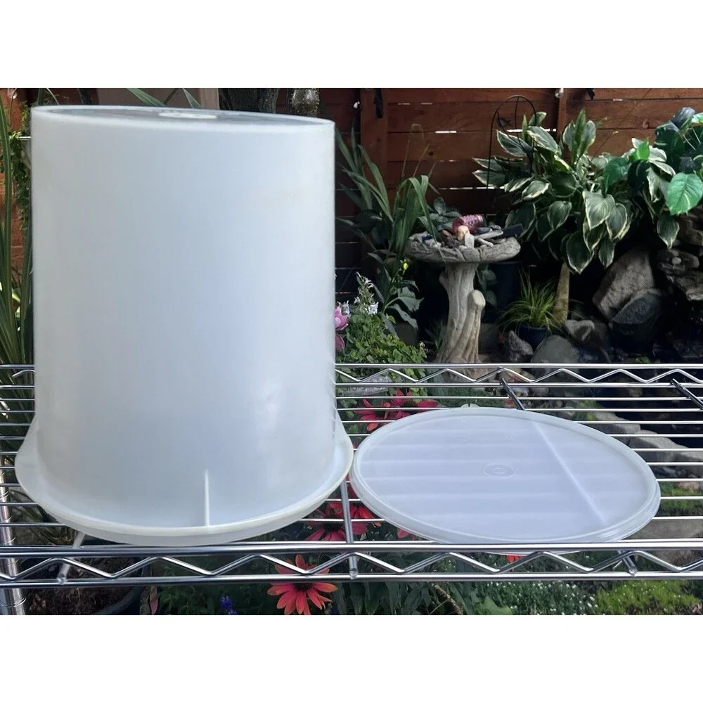 Tupperware Giant Tall Round Storage Container Sheer White Lid Vtg 10.75” X 9.25”